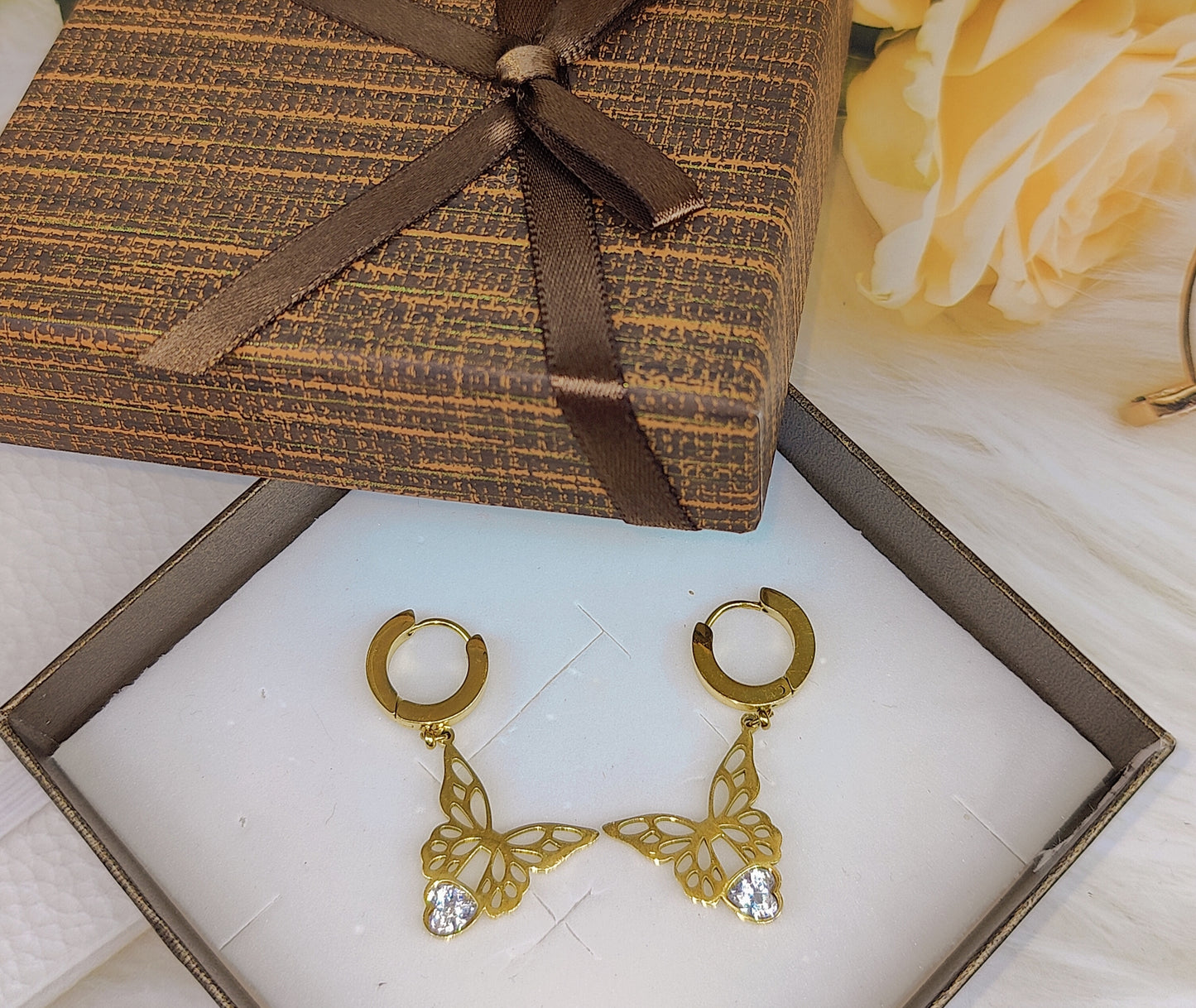Gold Plated Butterfly style Anti Tarnish Earrings with AD