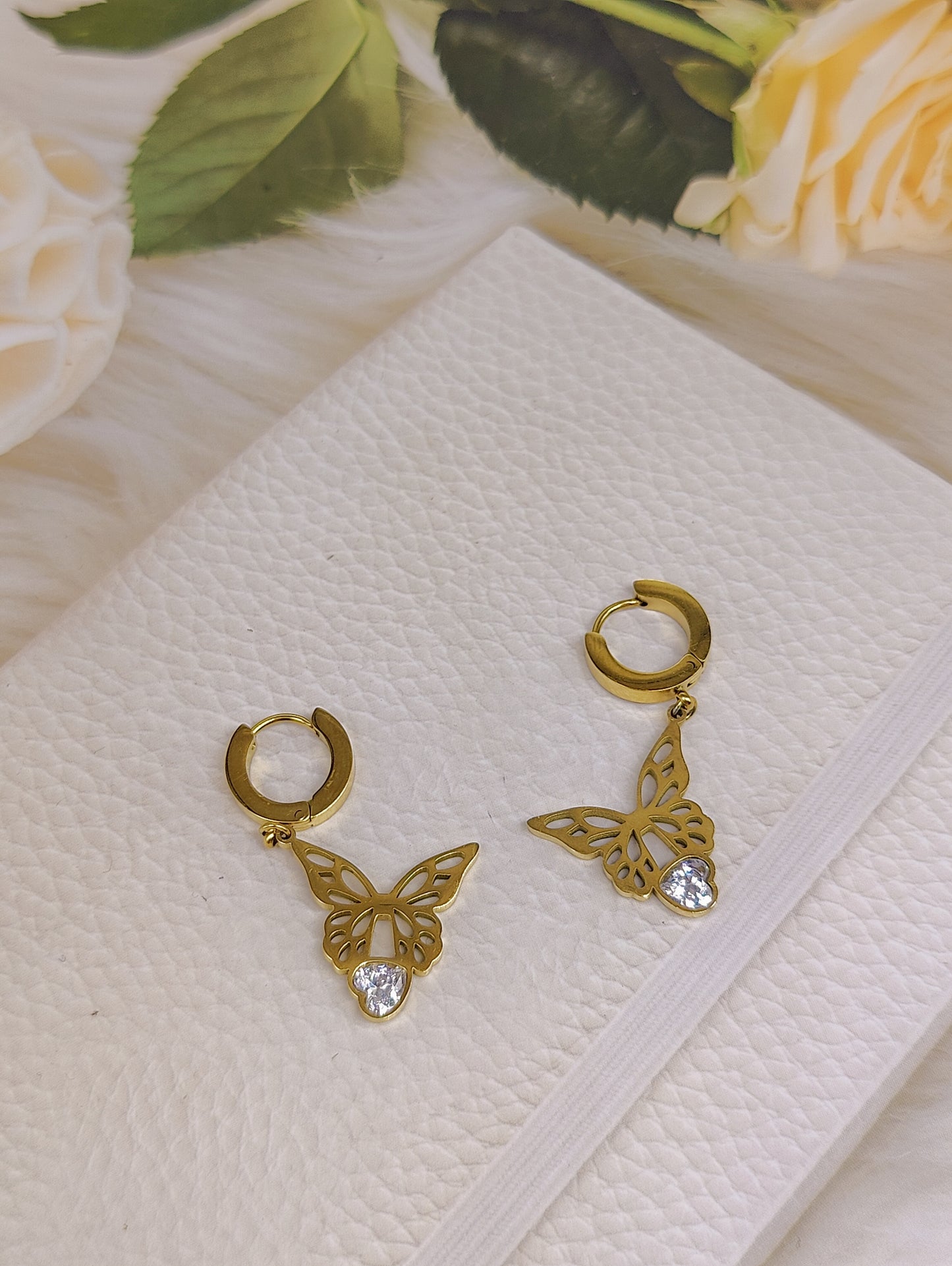 Gold Plated Butterfly style Anti Tarnish Earrings with AD