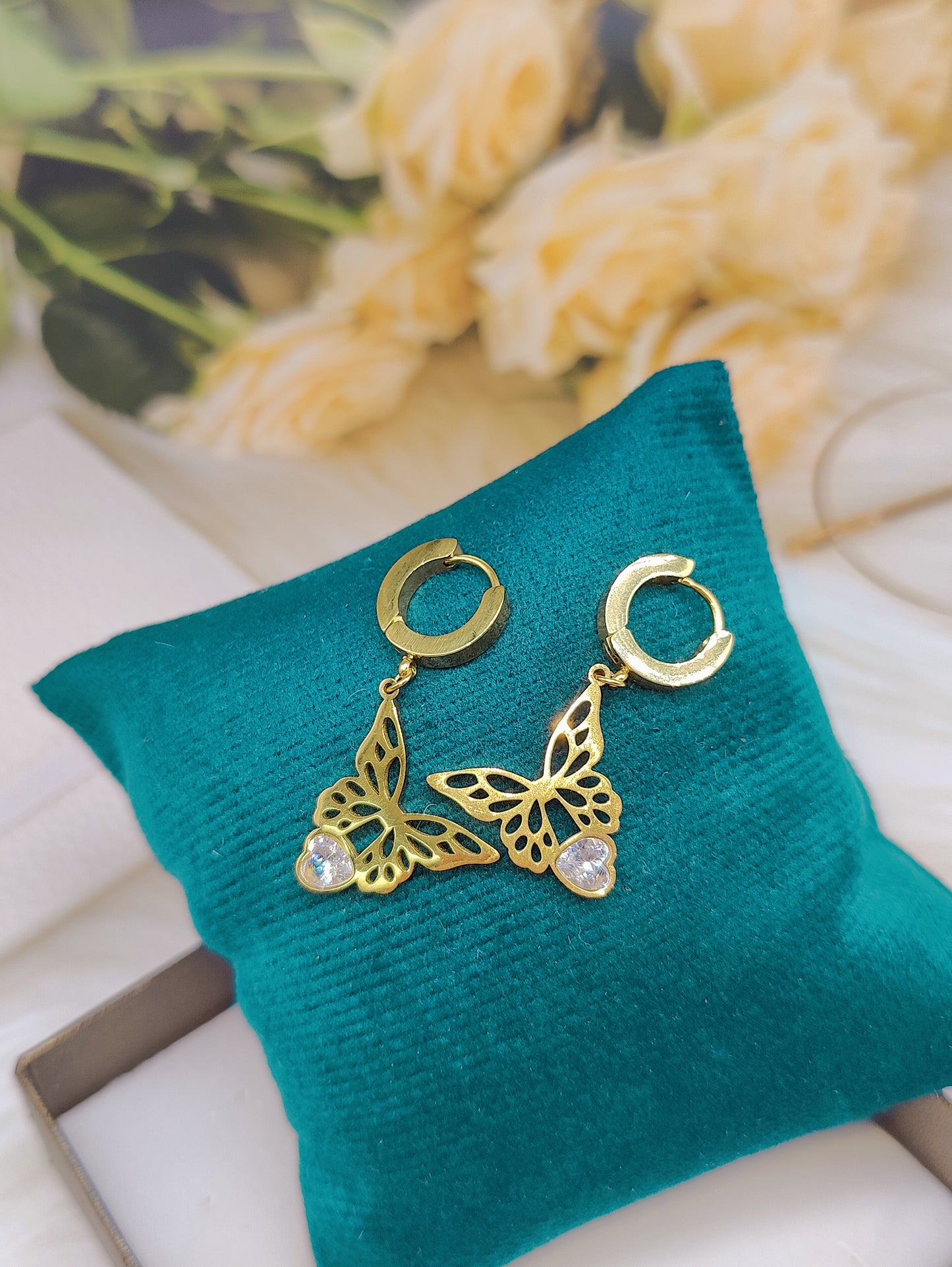 Gold Plated Butterfly style Anti Tarnish Earrings with AD