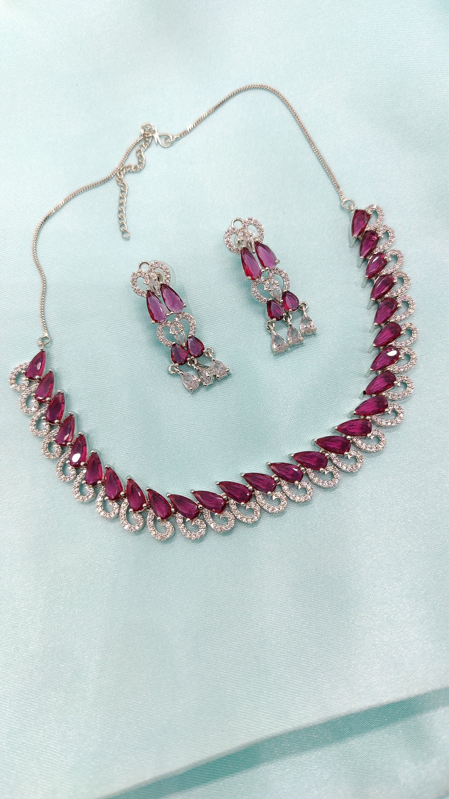 Ruby Red American Diamonds Necklace Set
