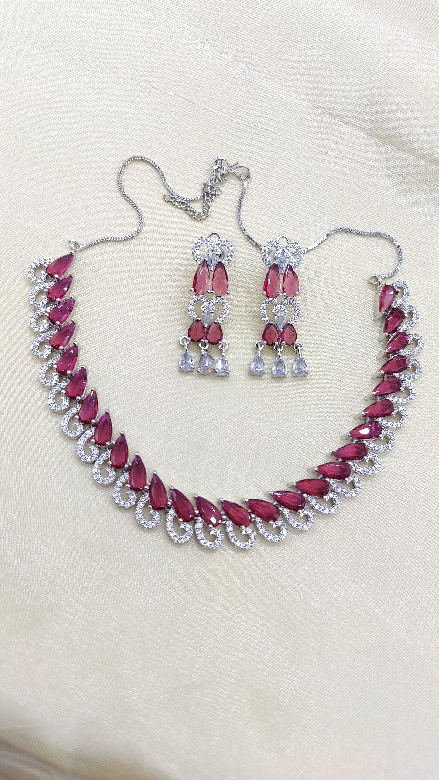 Ruby Red American Diamonds Necklace Set