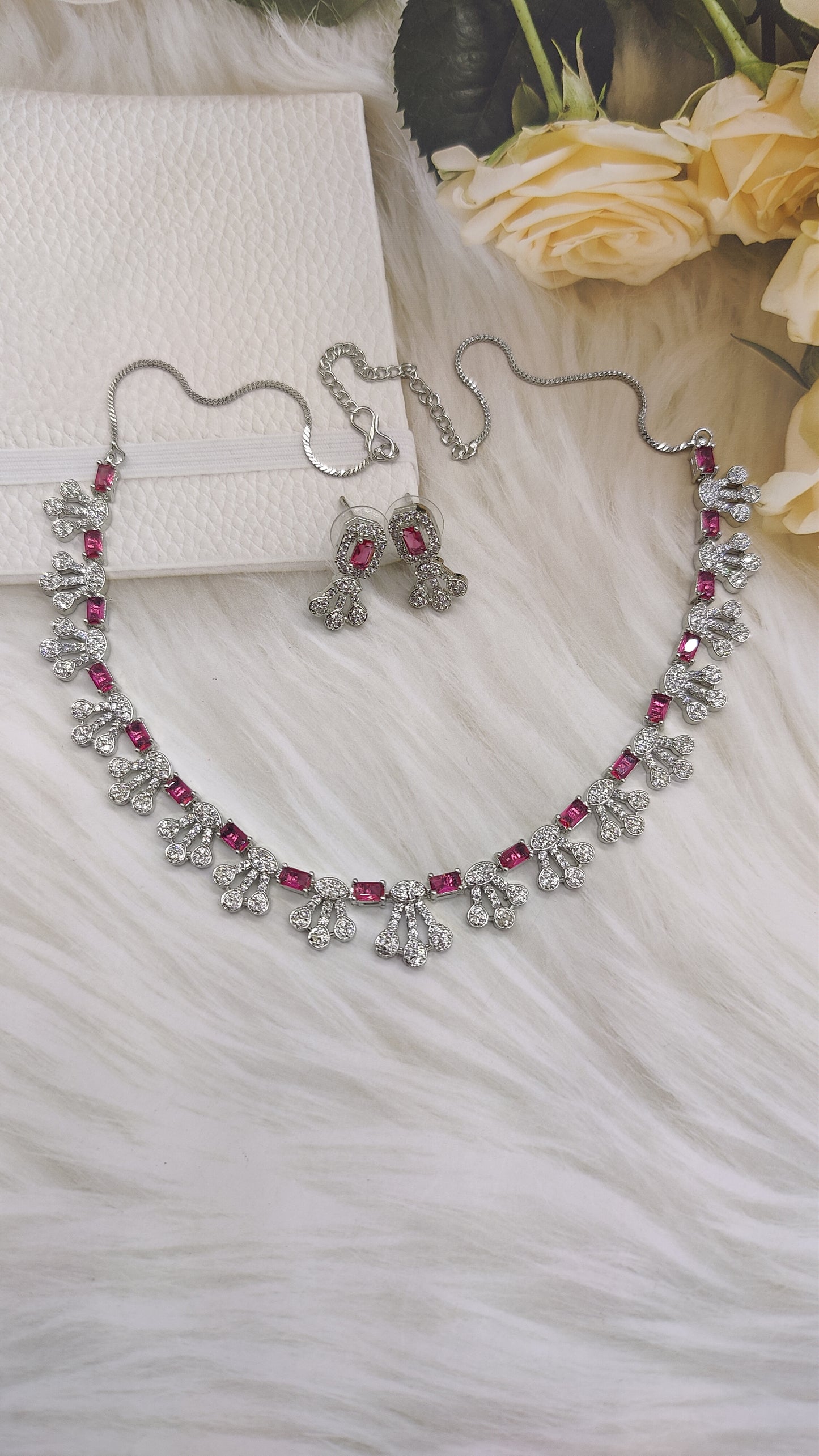 Crimson Elegance American Diamonds Ruby Red Necklace Set