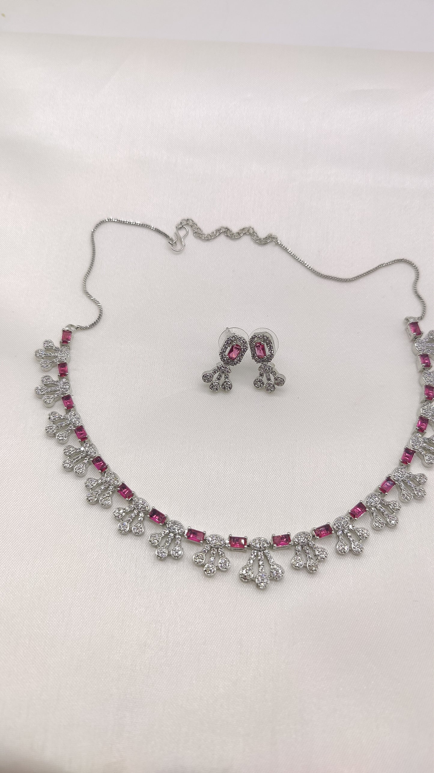 Crimson Elegance American Diamonds Ruby Red Necklace Set