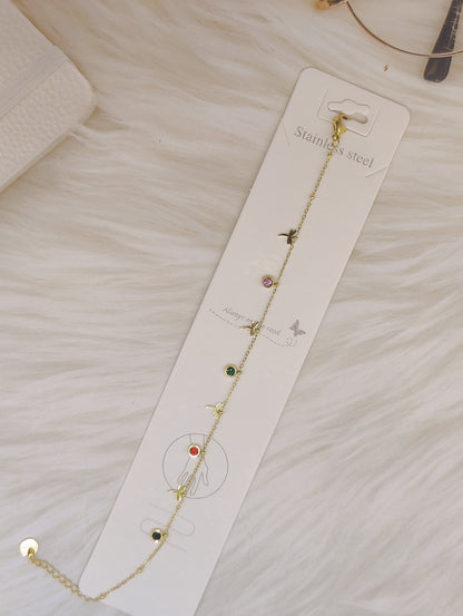Gold plated Anti Tarnish Chain Bracelet with Dragon Flies
