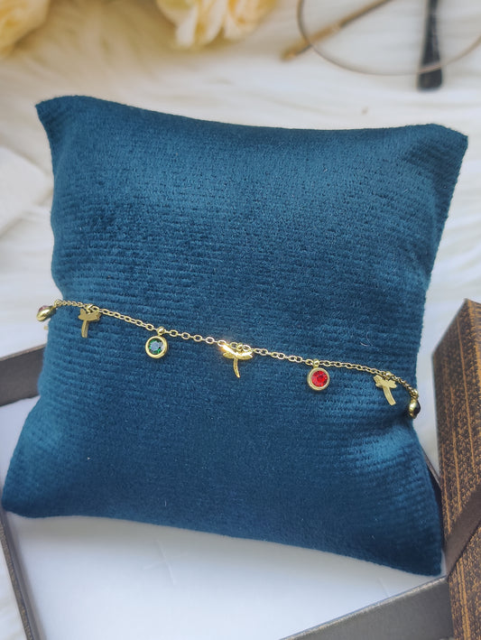 Gold plated Anti Tarnish Chain Bracelet with Dragon Flies