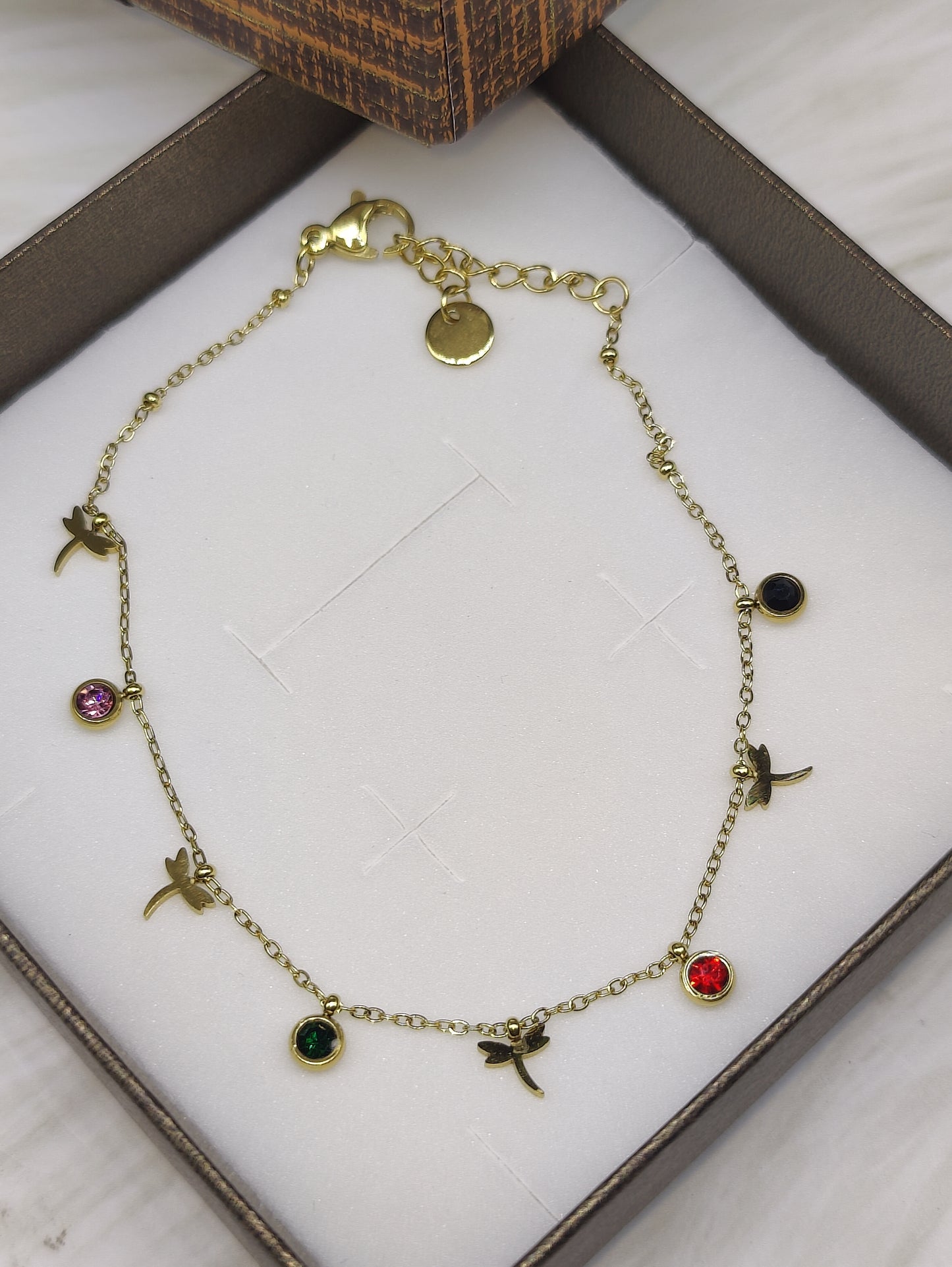 Gold plated Anti Tarnish Chain Bracelet with Dragon Flies