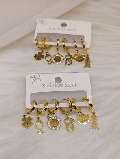 Gold plated Anti Tarnish 6 pair of Earrings