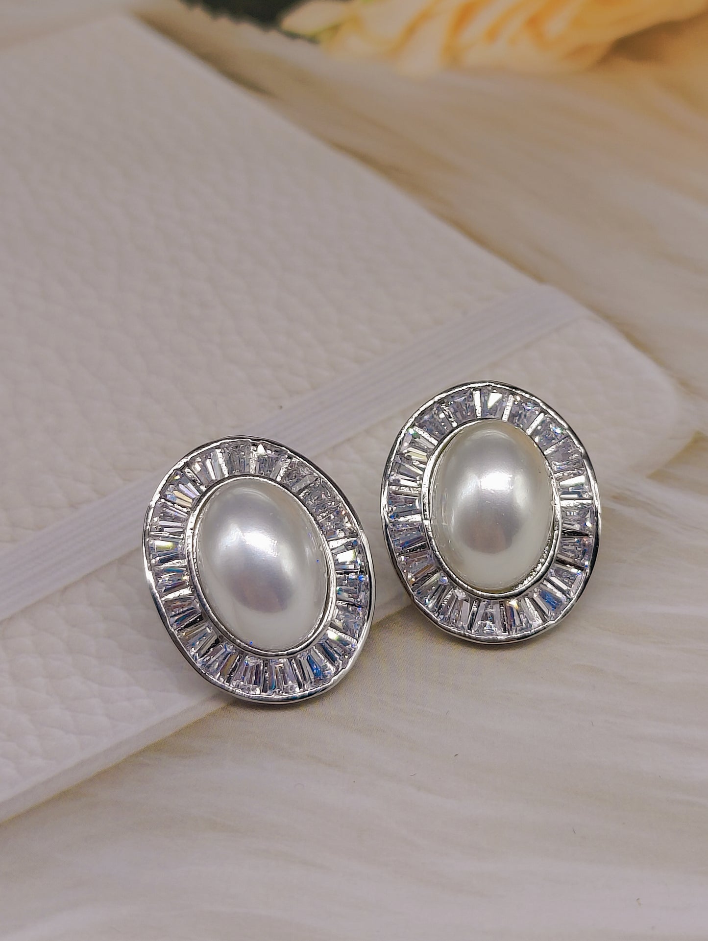 American Diamonds and Pearl Silver Plated Anti Tarnish Studs