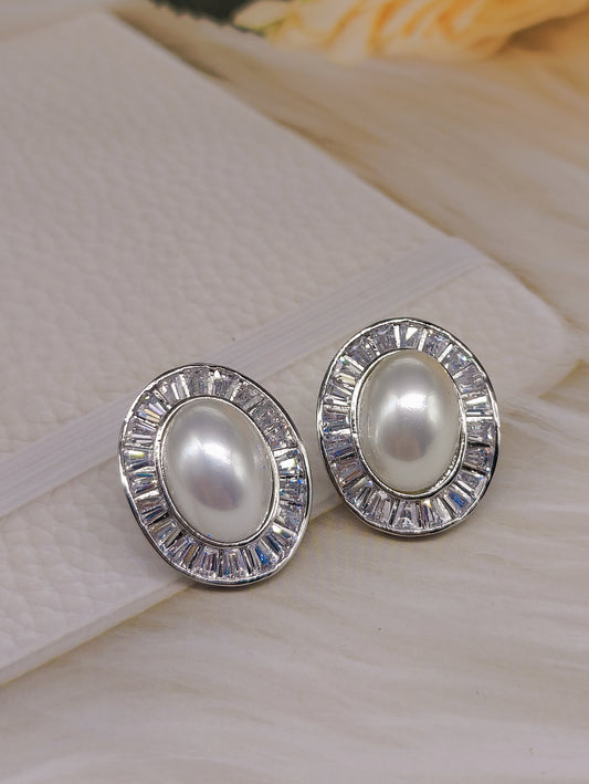 American Diamonds and Pearl Silver Plated Anti Tarnish Studs