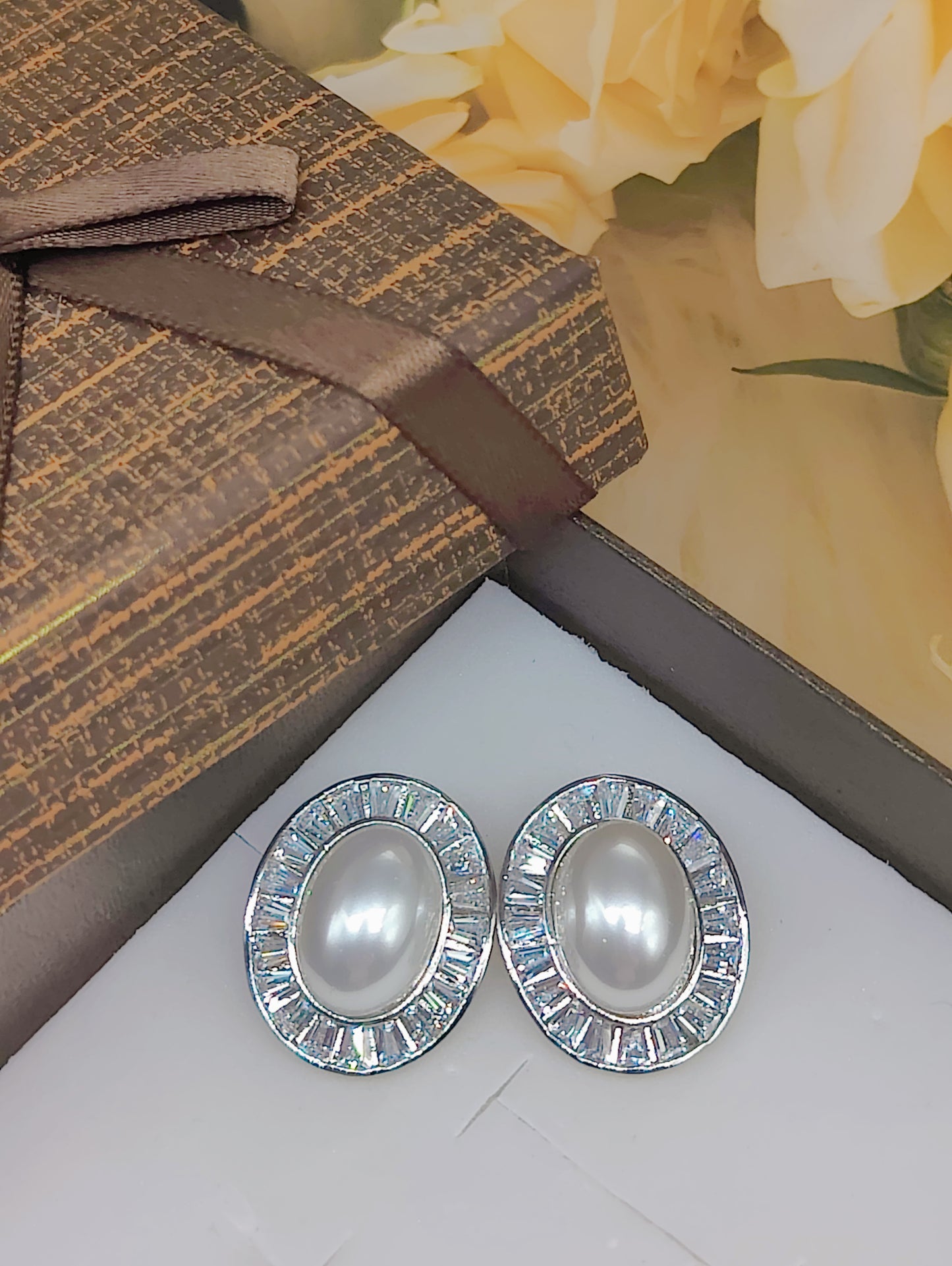 American Diamonds and Pearl Silver Plated Anti Tarnish Studs