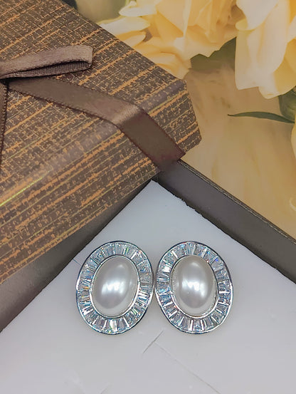 American Diamonds and Pearl Silver Plated Anti Tarnish Studs