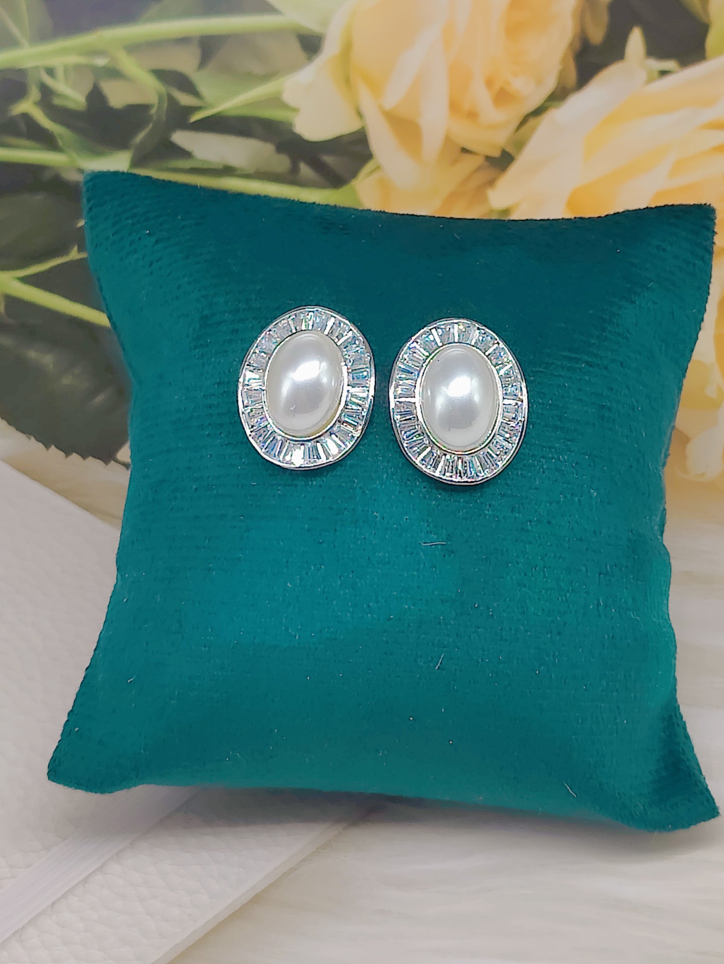 American Diamonds and Pearl Silver Plated Anti Tarnish Studs