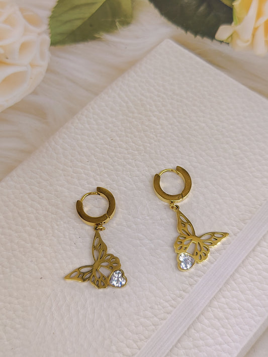 Gold Plated Butterfly style Anti Tarnish Earrings with AD
