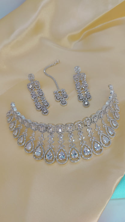 Glam CZ Choker Set: Dazzling Cubic Zirconia Necklace & Earrings