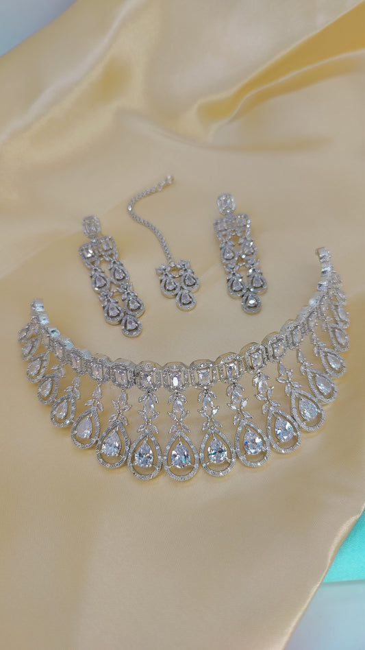 Glam CZ Choker Set: Dazzling Cubic Zirconia Necklace & Earrings