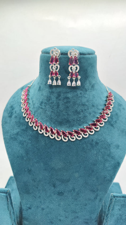 Ruby Red American Diamonds Necklace Set