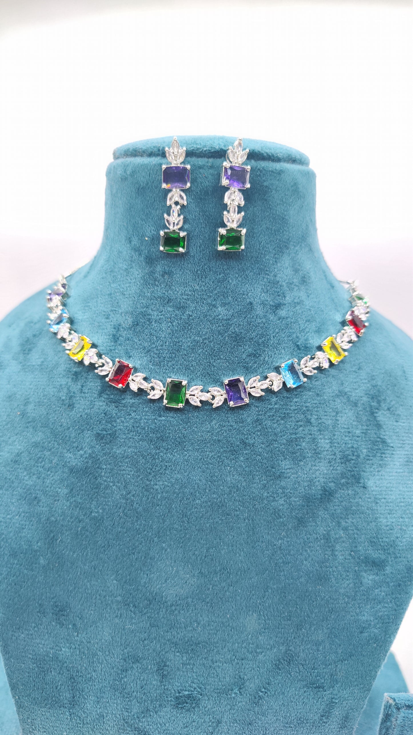 Vibrant Multi-Color American Diamonds Necklace Set