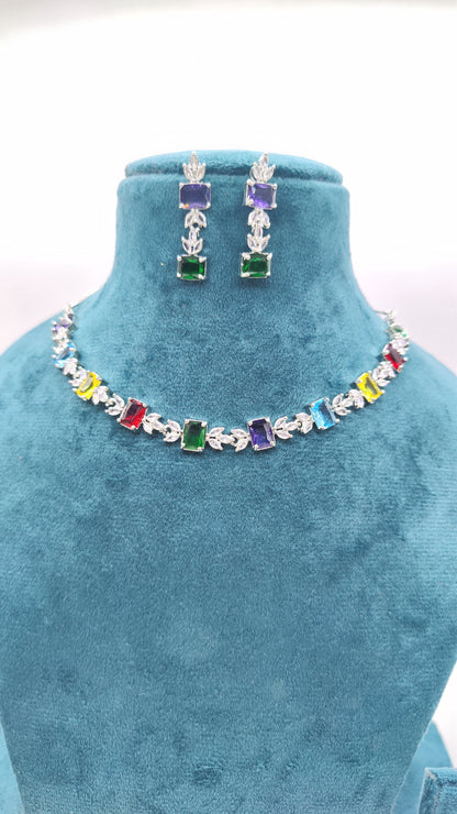 Vibrant Multi-Color American Diamonds Necklace Set