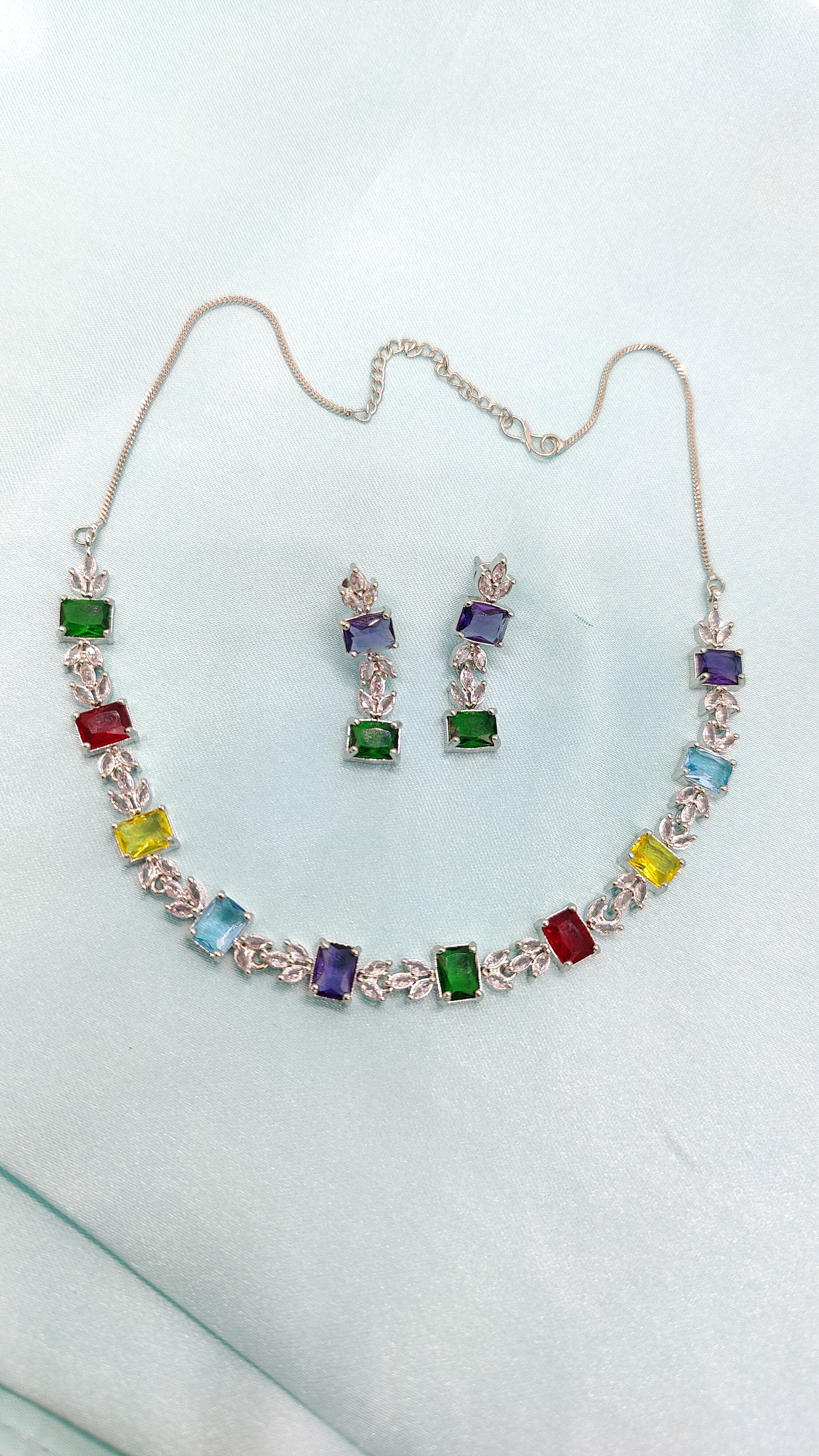 Vibrant Multi-Color American Diamonds Necklace Set