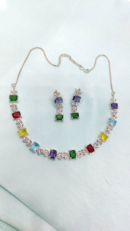 Vibrant Multi-Color American Diamonds Necklace Set