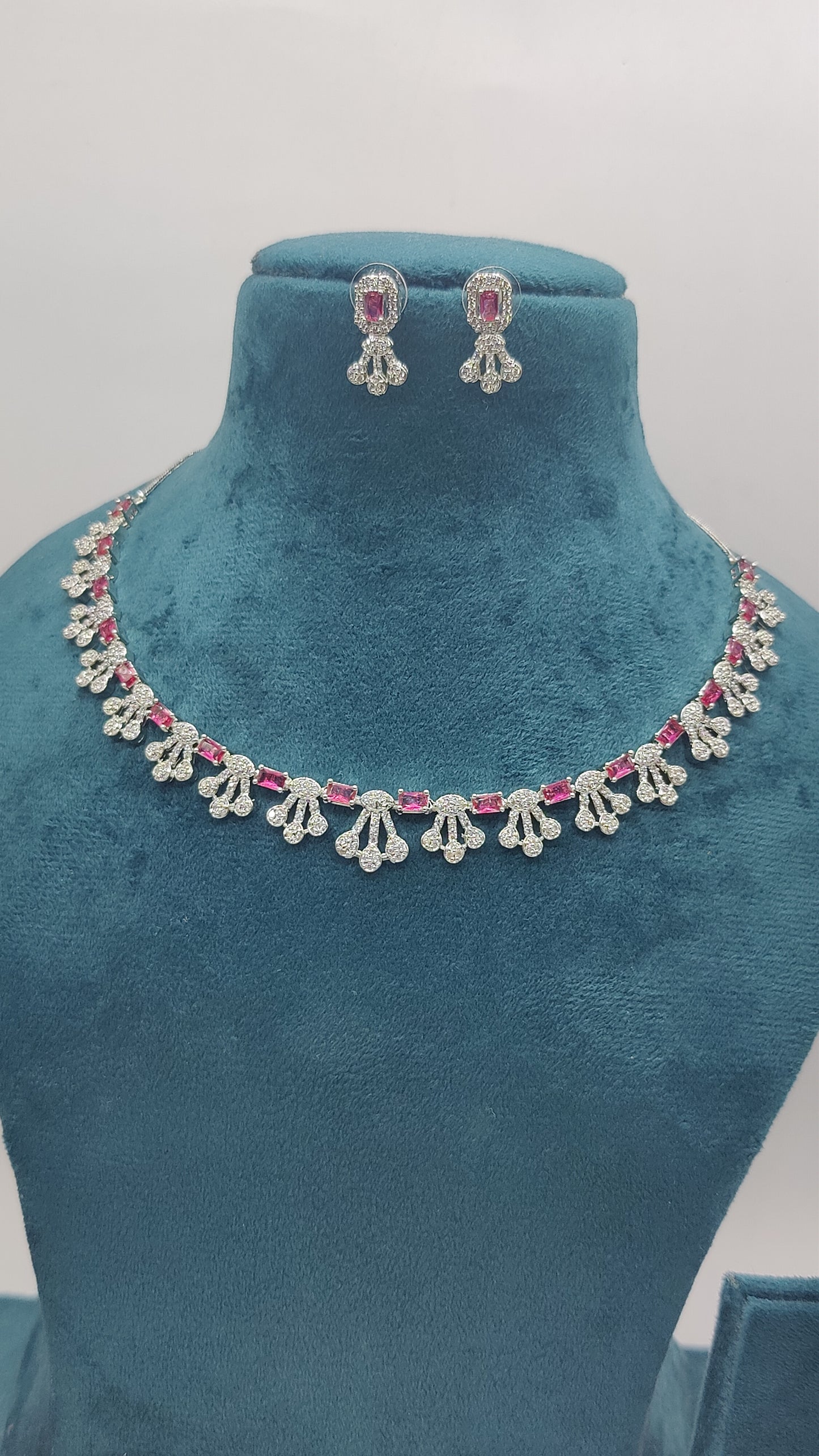 Crimson Elegance American Diamonds Ruby Red Necklace Set