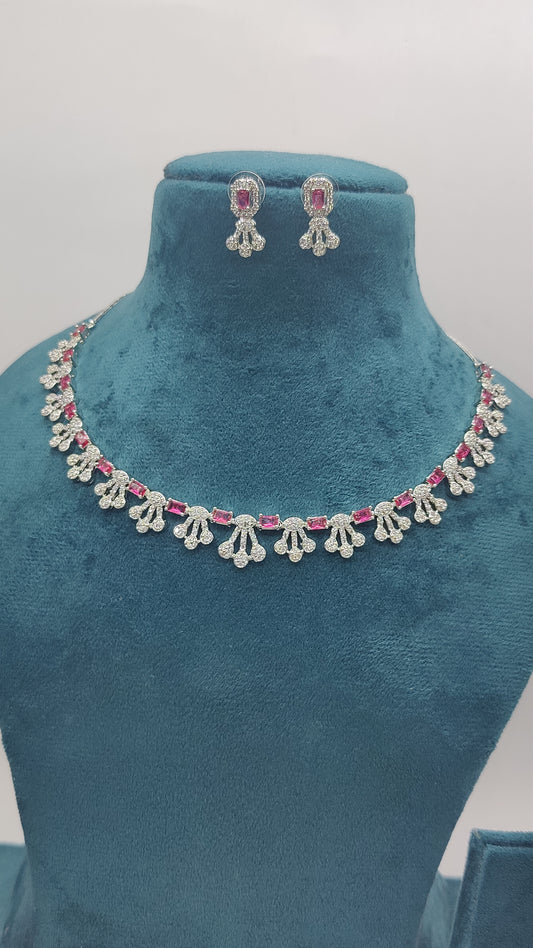 Crimson Elegance American Diamonds Ruby Red Necklace Set