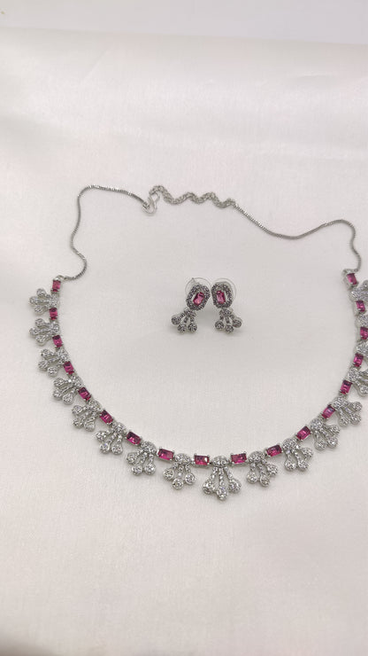 Crimson Elegance American Diamonds Ruby Red Necklace Set