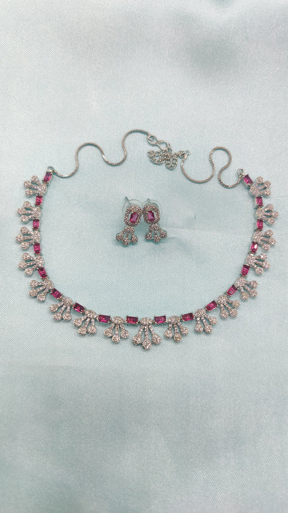 Crimson Elegance American Diamonds Ruby Red Necklace Set