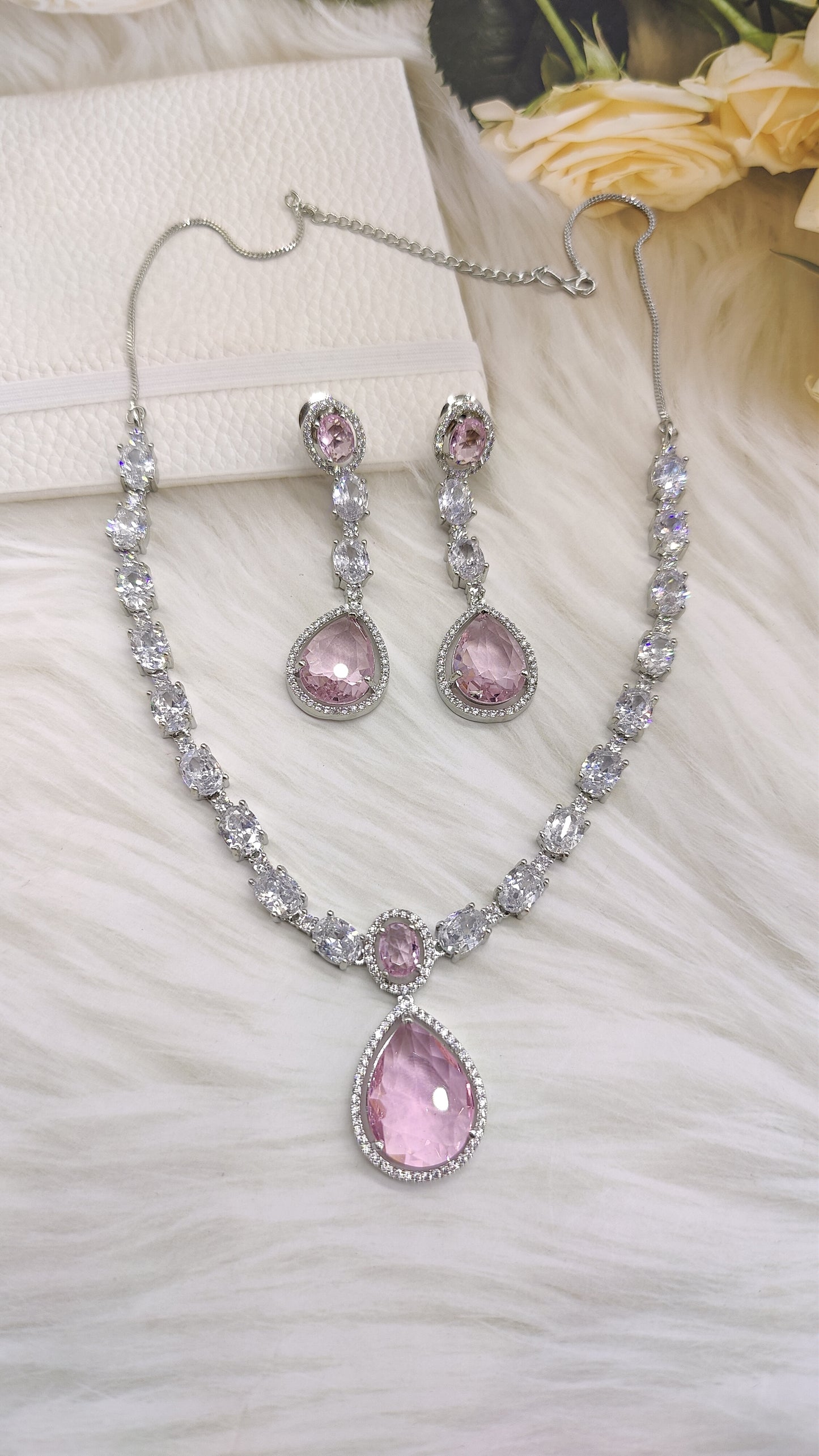 Rosy Elegance CZ Pink Hydro Necklace Set