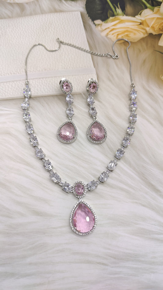 Rosy Elegance CZ Pink Hydro Necklace Set