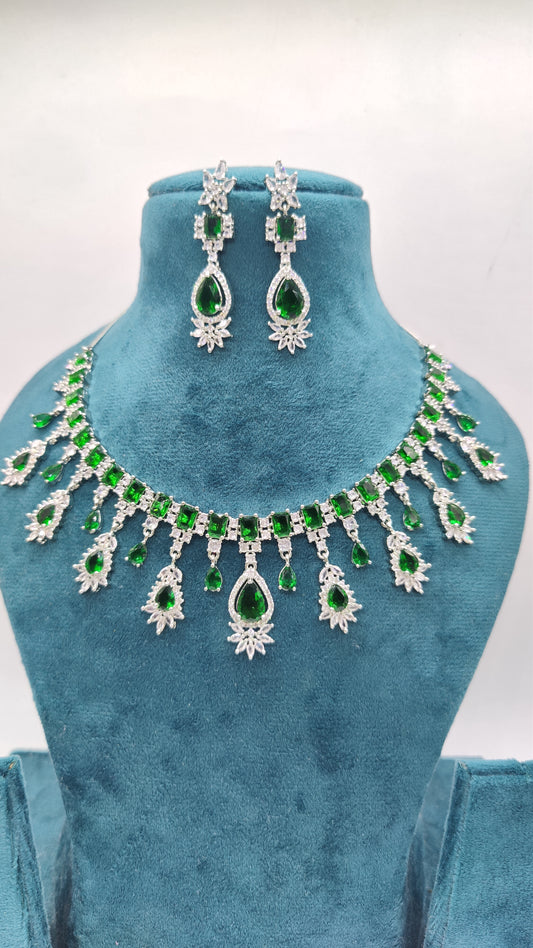 Kalki Emerald Green CZ Necklace set