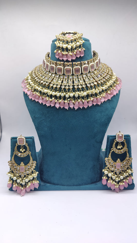Floral Pink AD Bridal Choker set
