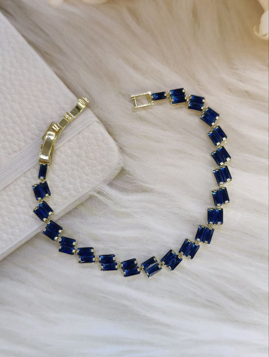 Blue Stones Gold Plated Designer Stainless Steel Bracelet
