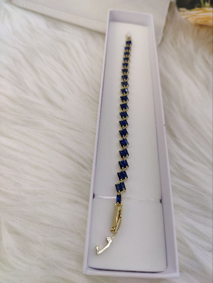 Blue Stones Gold Plated Designer Stainless Steel Bracelet