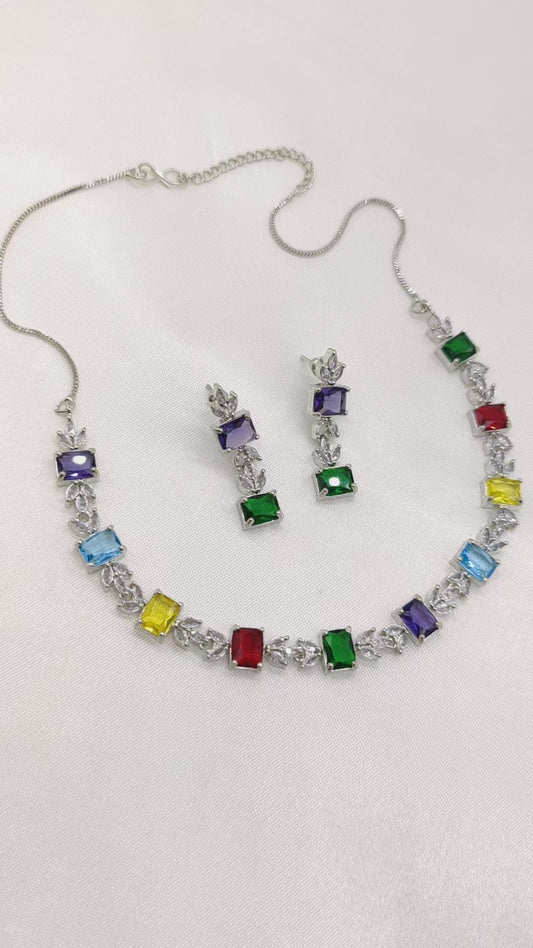 Vibrant Multi-Color American Diamonds Necklace Set