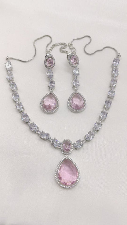 Rosy Elegance CZ Pink Hydro Necklace Set