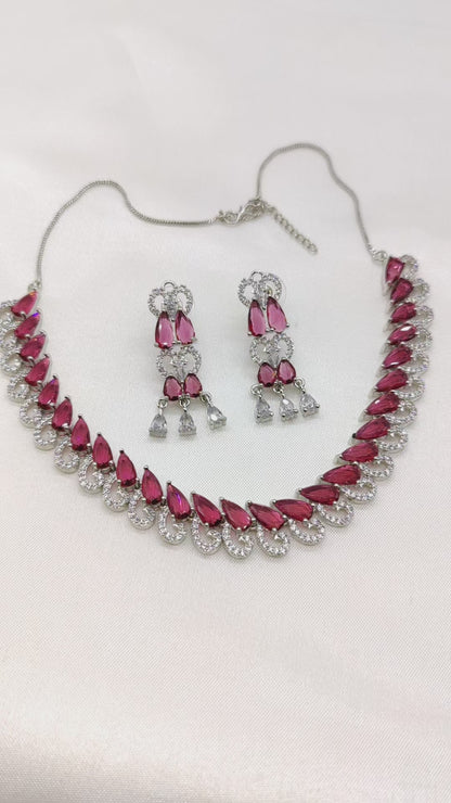 Ruby Red American Diamonds Necklace Set