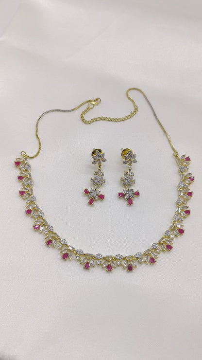 Radiant Ruby and AD Golden necklace set