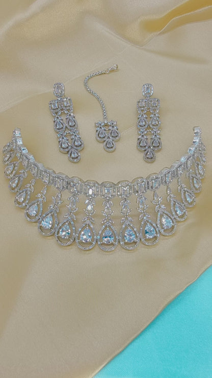 Glam CZ Choker Set: Dazzling Cubic Zirconia Necklace & Earrings