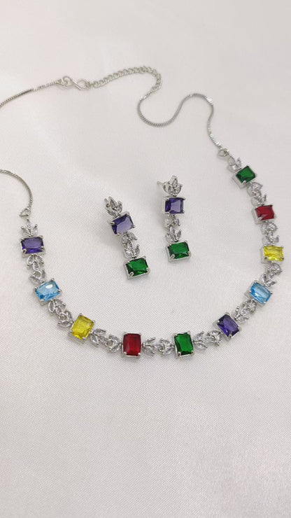 Vibrant Multi-Color American Diamonds Necklace Set