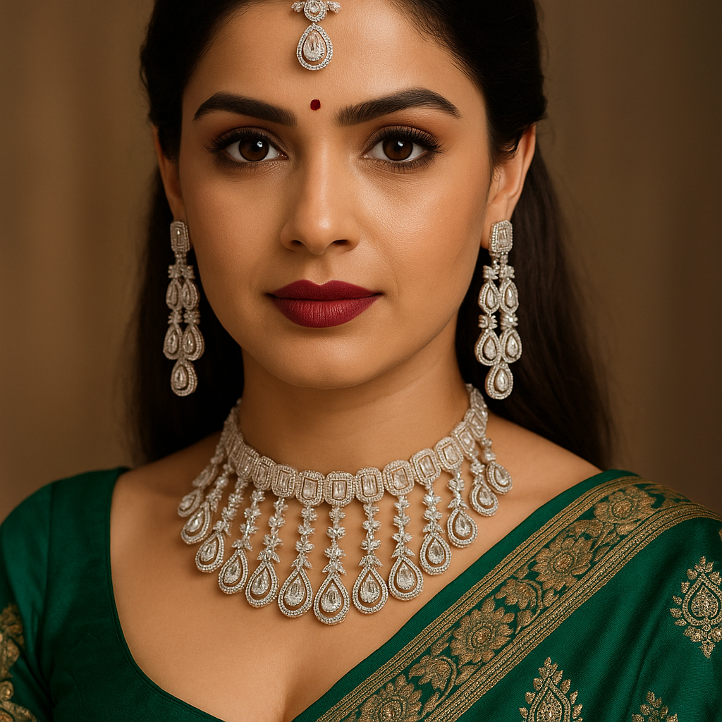 Glam CZ Choker Set: Dazzling Cubic Zirconia Necklace & Earrings