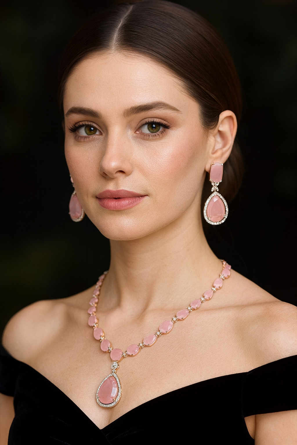 Rose Quartz Necklace Set

Soft and feminine, this rose quartz necklace set features delicate pink stones in a teardrop design. Accented with sparkling cubic zirconia, it’s perfect for adding elegance to cocktail parties, bridal showers, or evening wear.


-