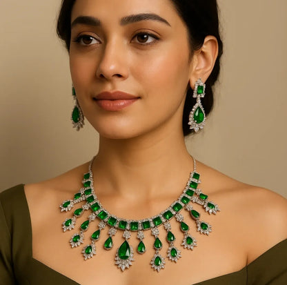 Kalki Emerald Green CZ Necklace set
