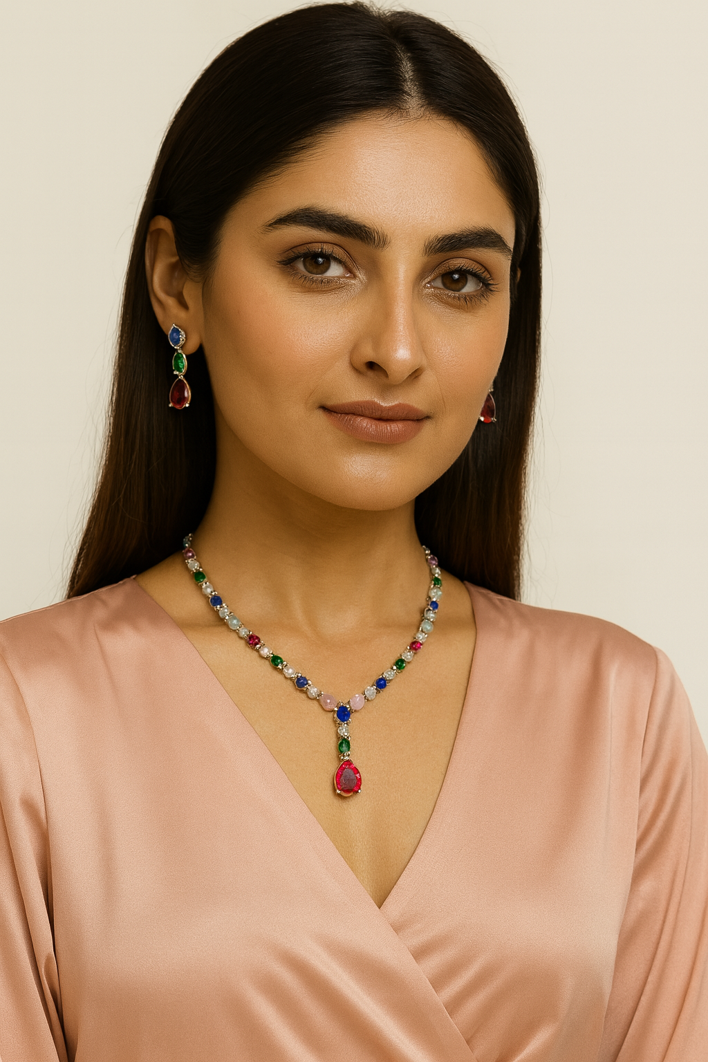 Trisha CZ multi color Necklace set